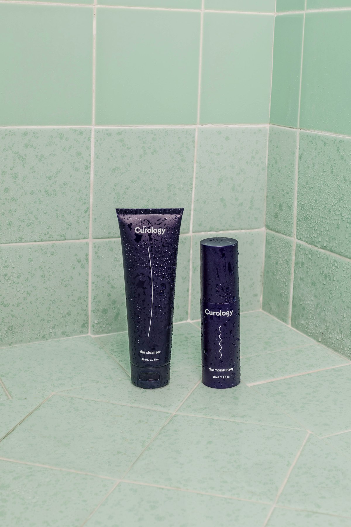 Skincare products on bathroom shelf with soft natural morning light